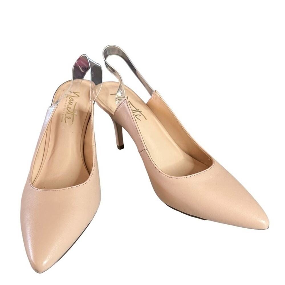Nanette Selena pink blush leather uppers and clear lucite straps size 10